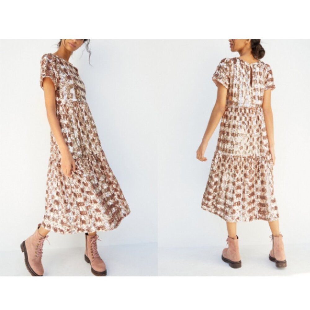 Anthropologie Maeve Bernadette Sequined Midi Dress Rose Gold Party Women's XS P